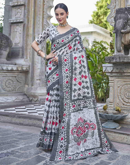 Black Printed Cotton Saree