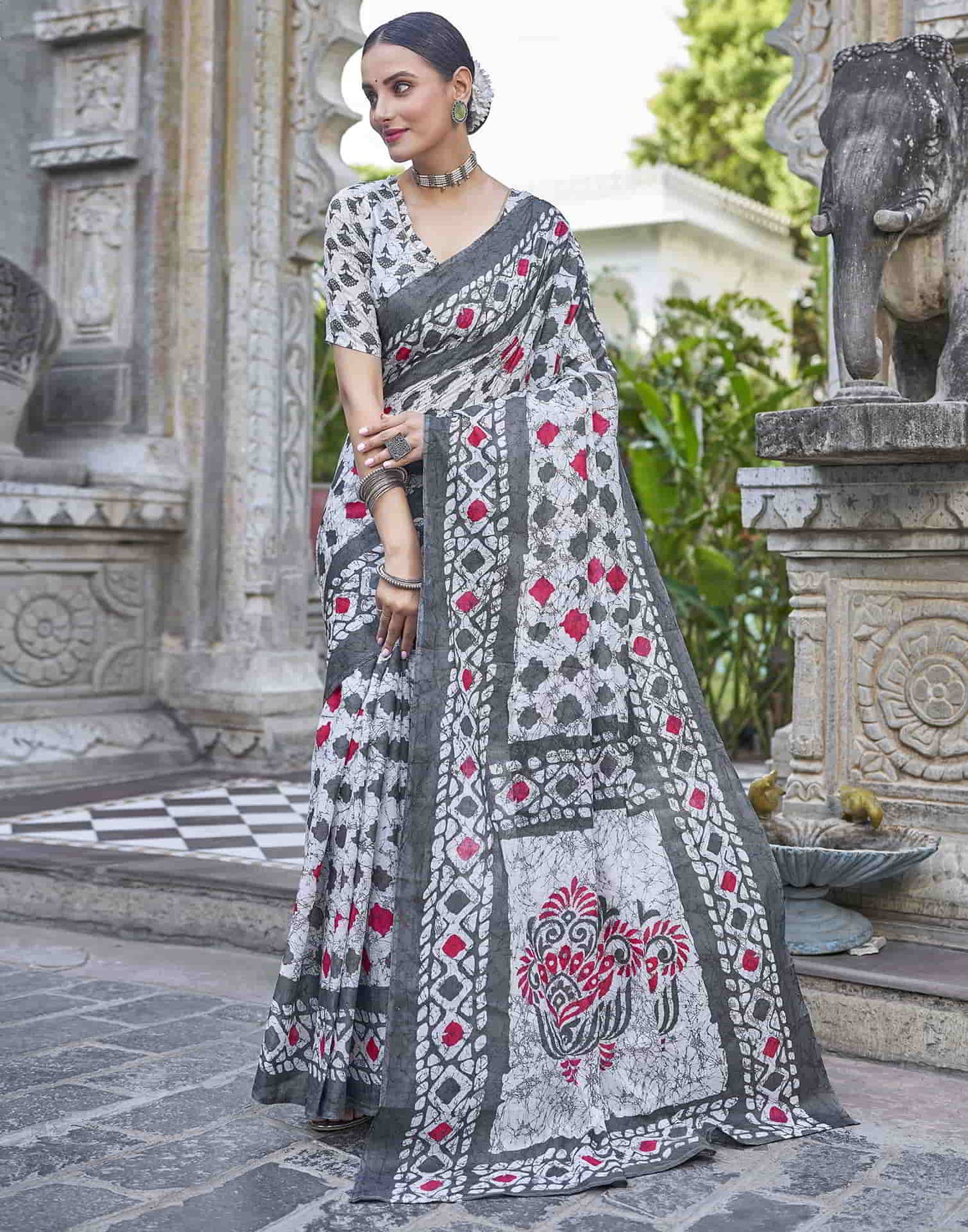 Black Printed Cotton Saree