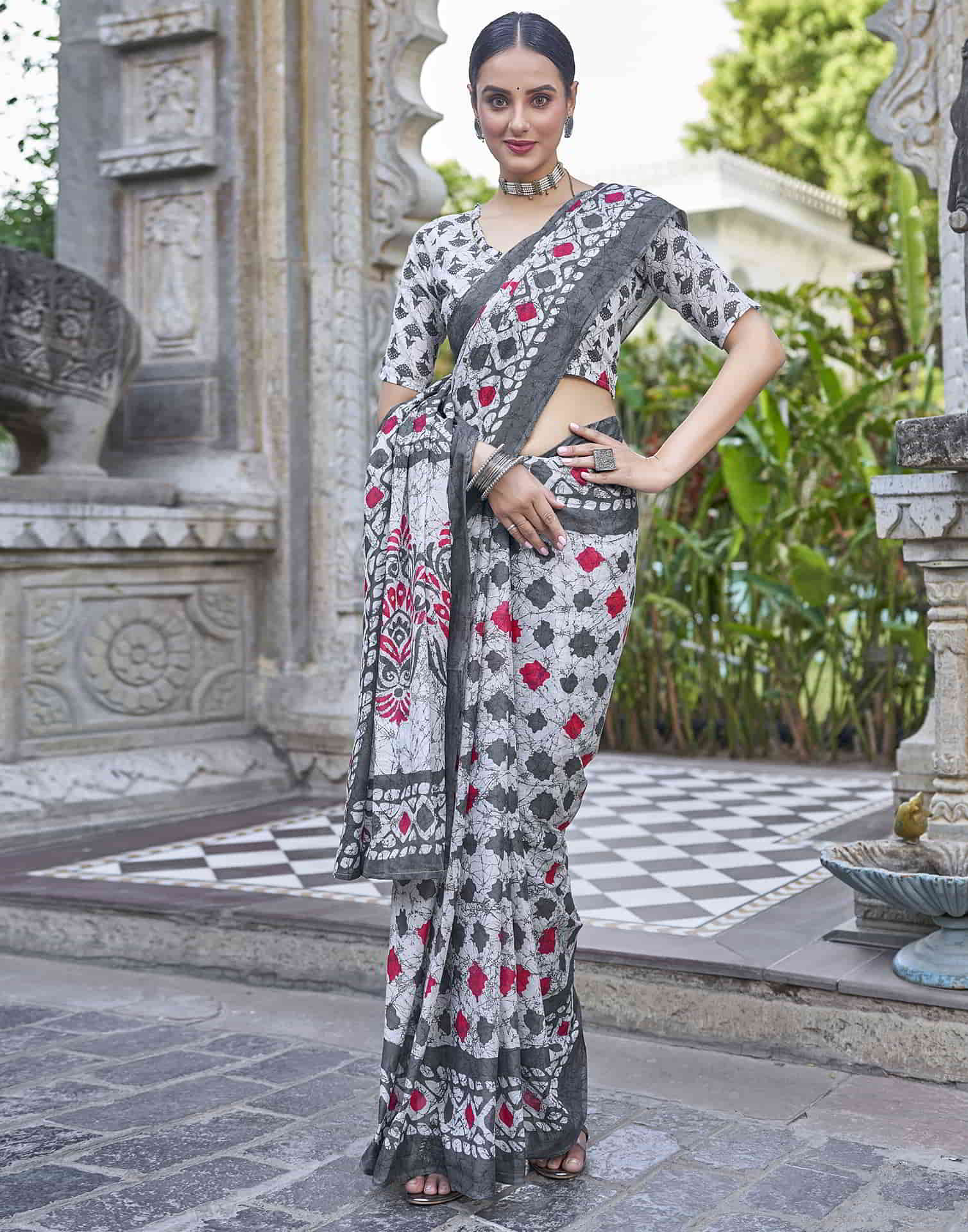 Black Printed Cotton Saree