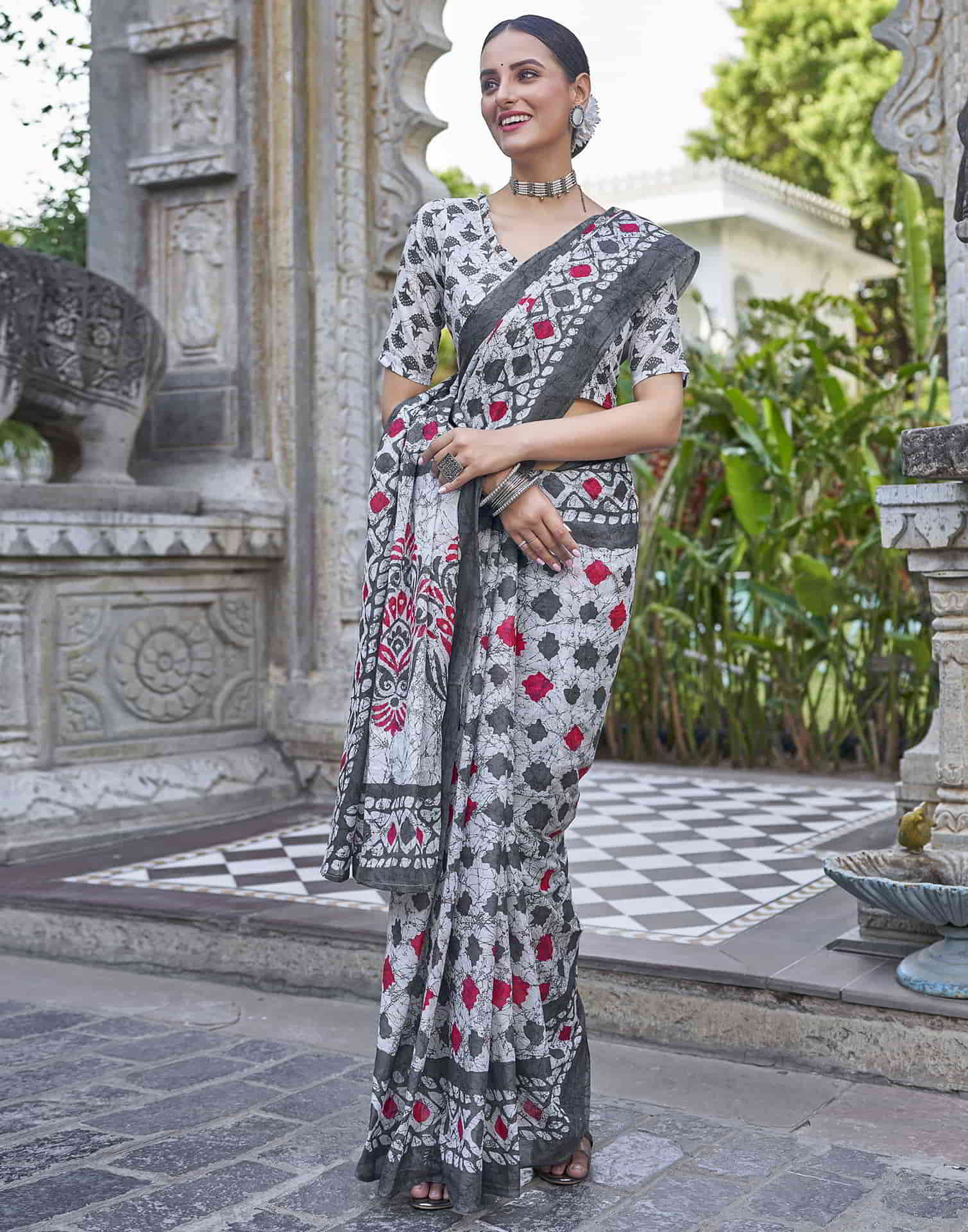 Black Printed Cotton Saree