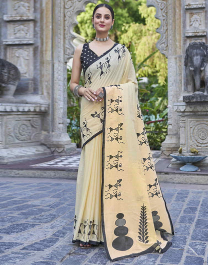 Yellow Printed Cotton Saree