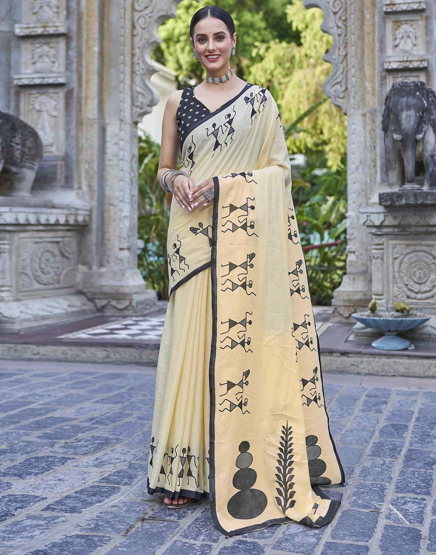 Yellow Printed Cotton Saree