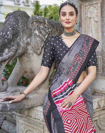 Grey Printed Cotton Saree