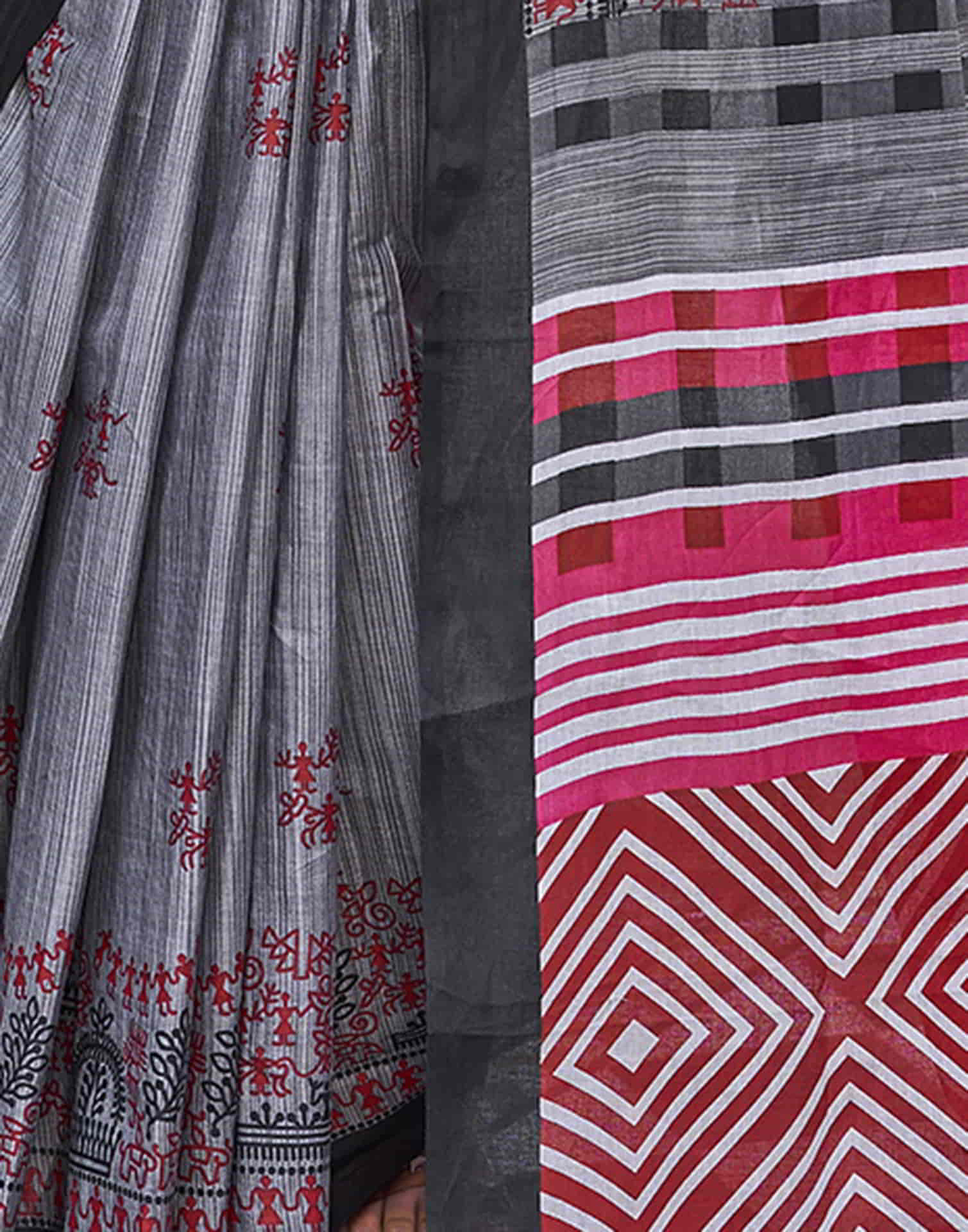 Grey Printed Cotton Saree