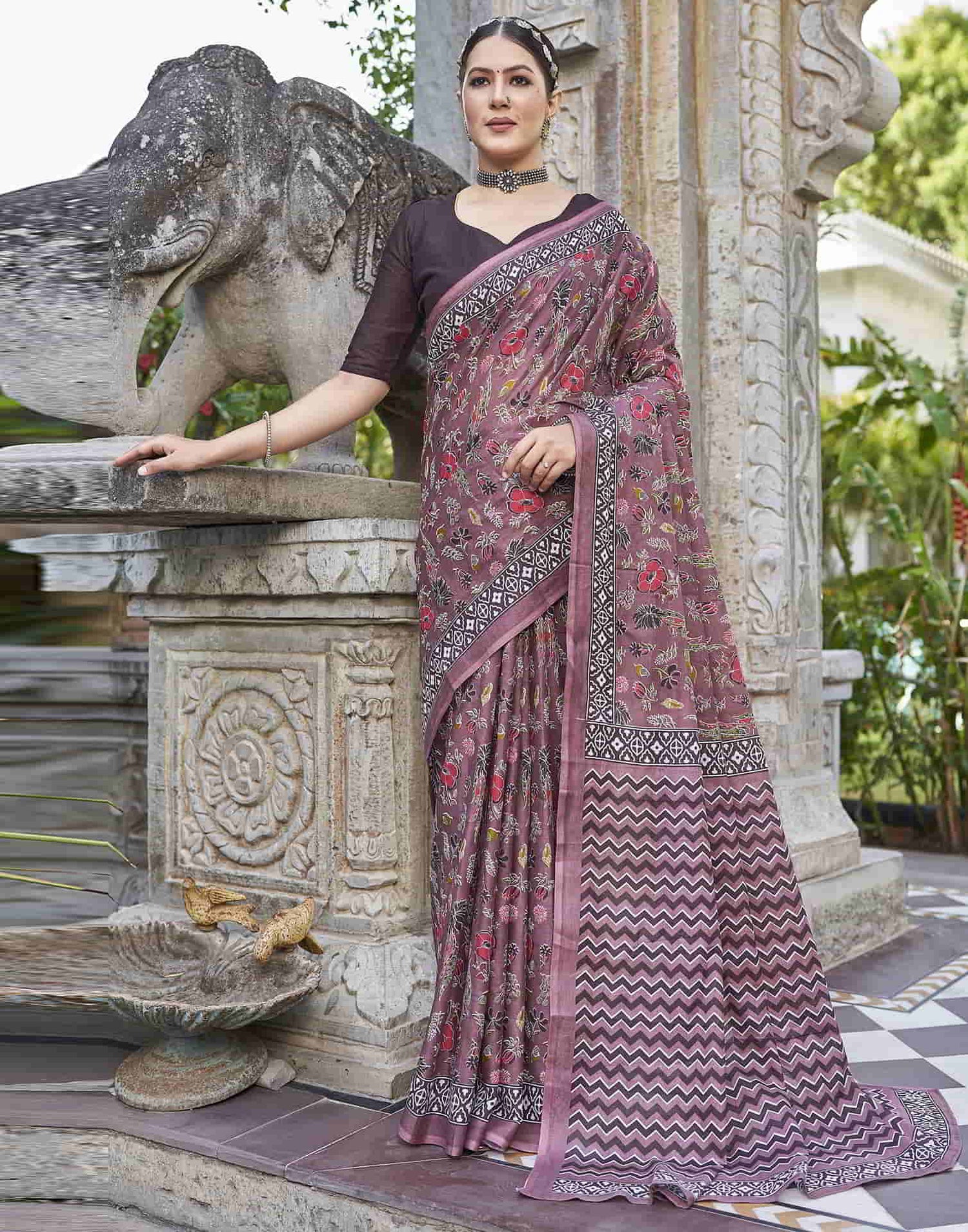 Mauve Printed Cotton Saree