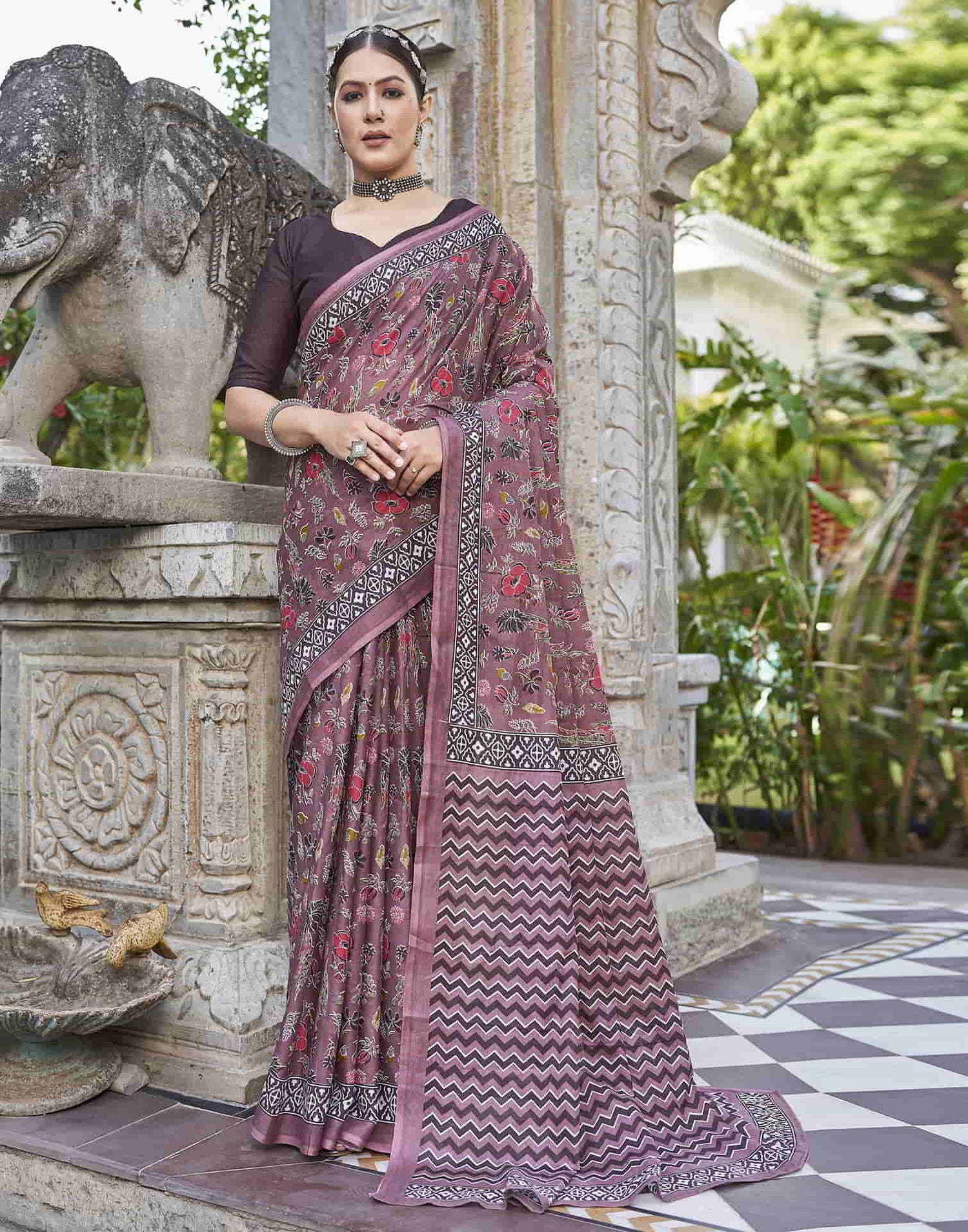 Mauve Printed Cotton Saree