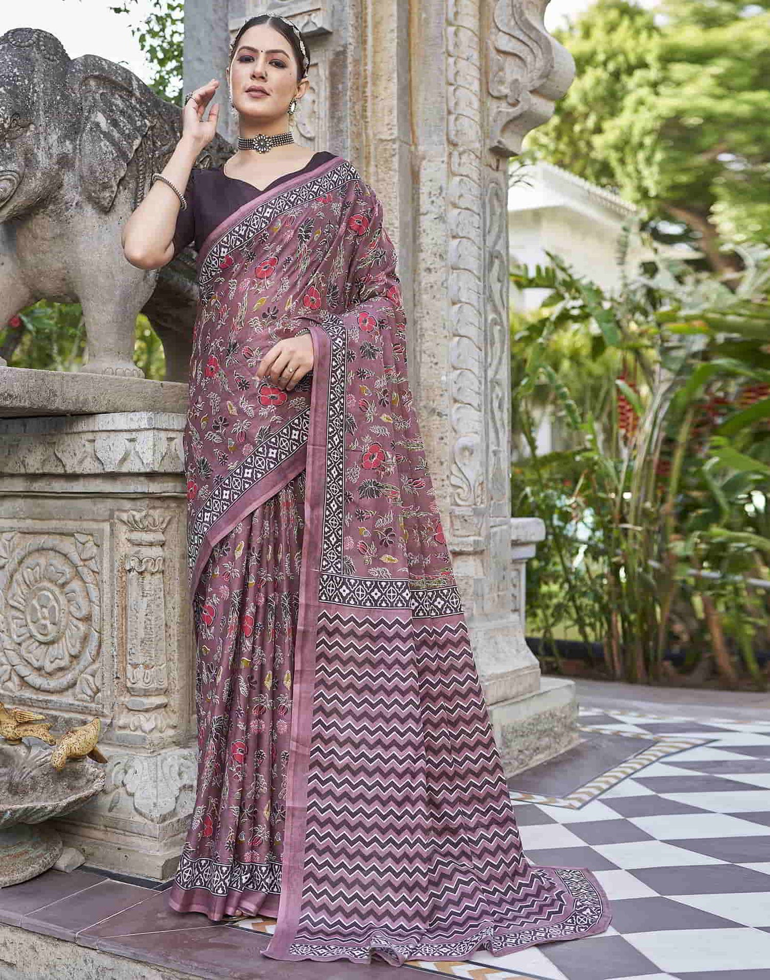 Mauve Printed Cotton Saree