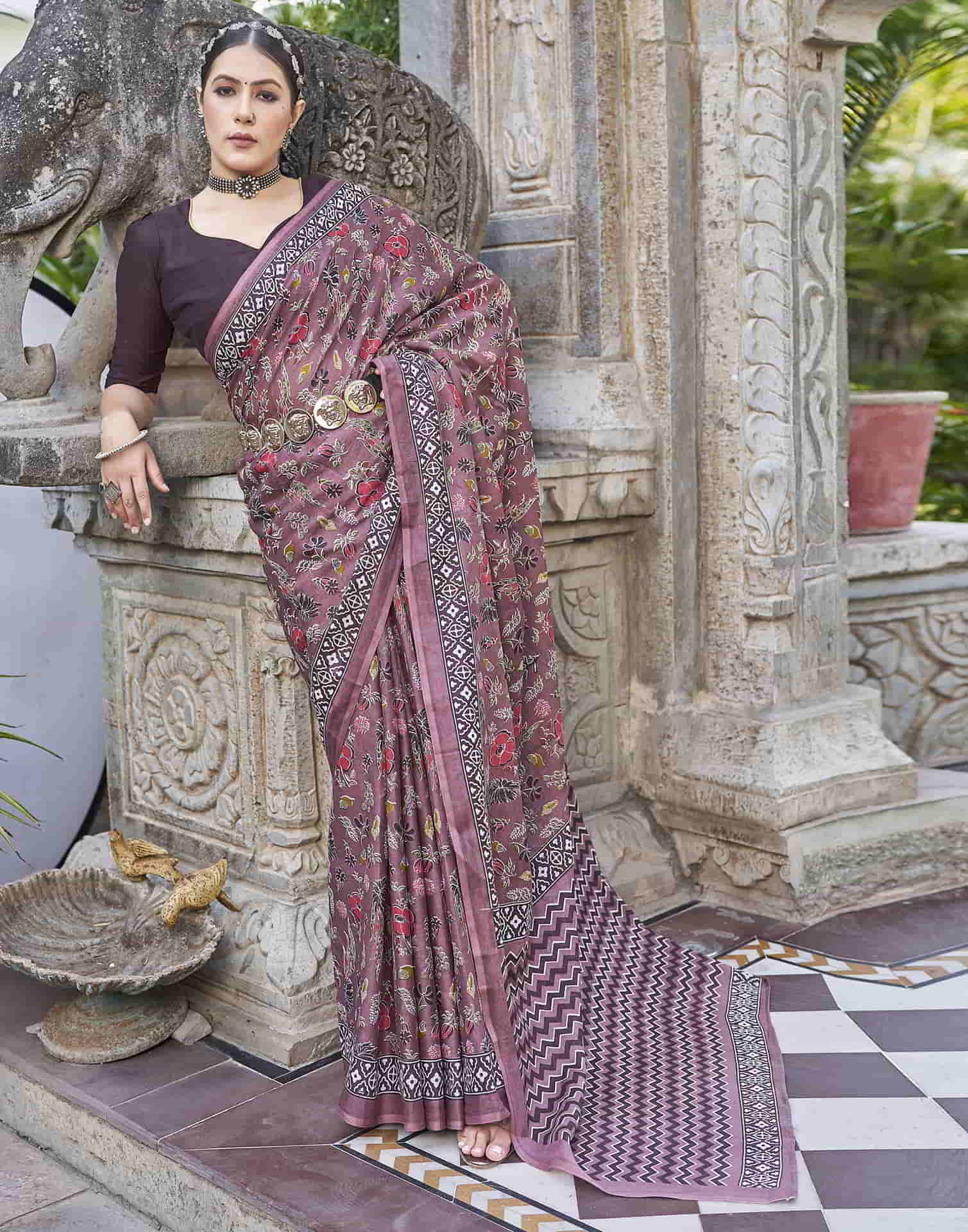 Mauve Printed Cotton Saree