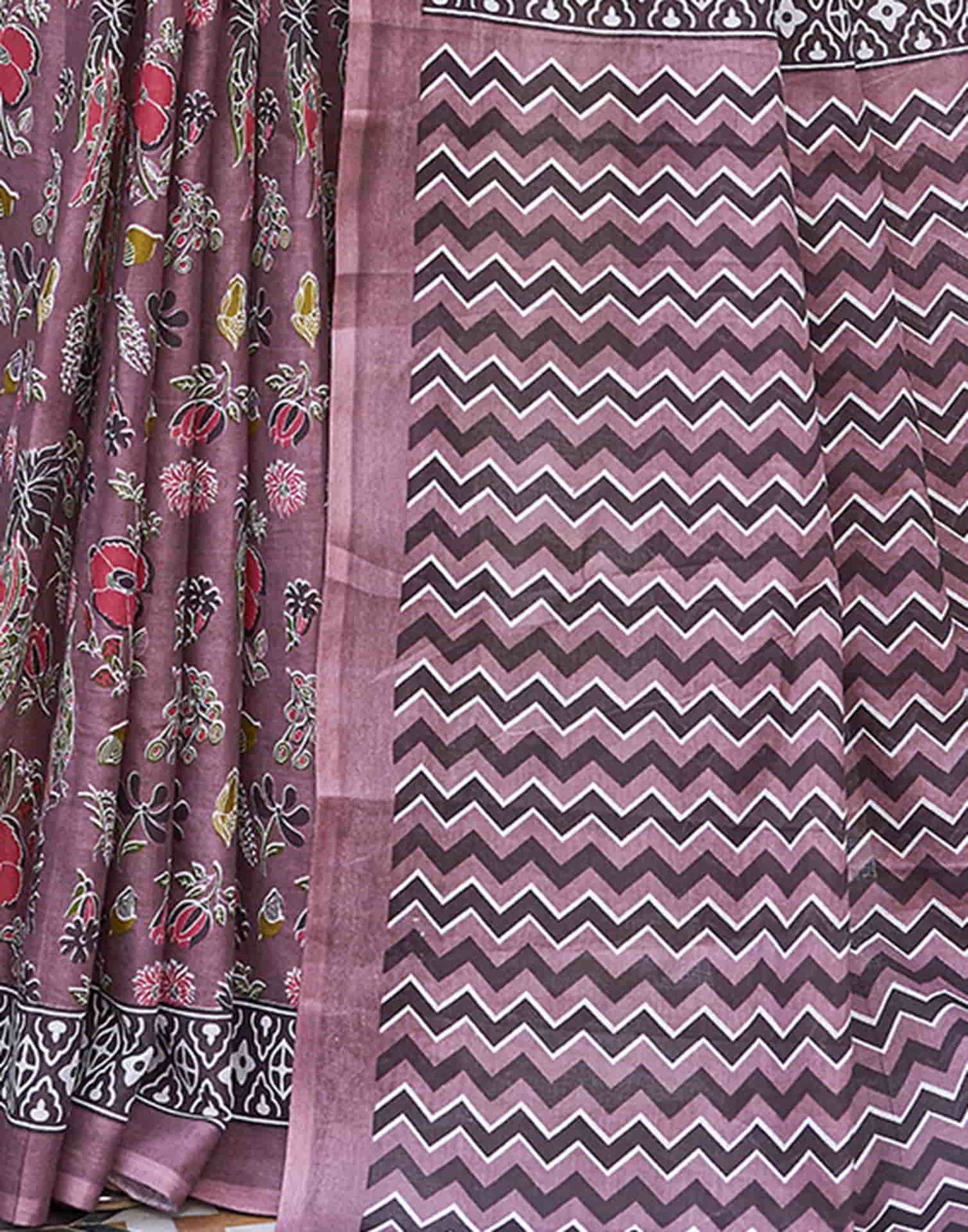 Mauve Printed Cotton Saree