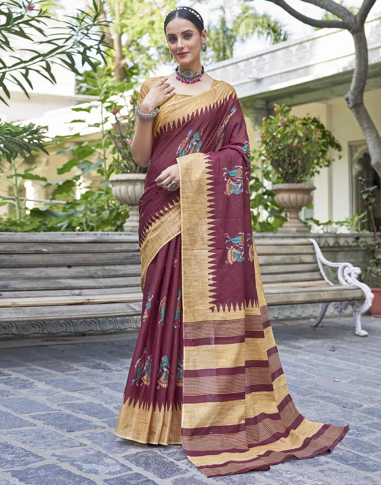 Maroon Printed Cotton Saree