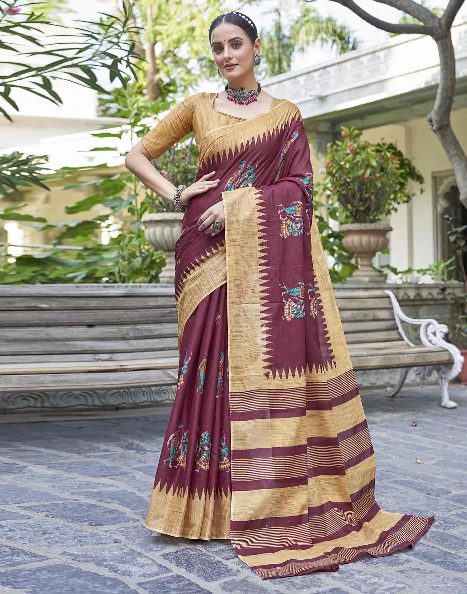 Maroon Printed Cotton Saree