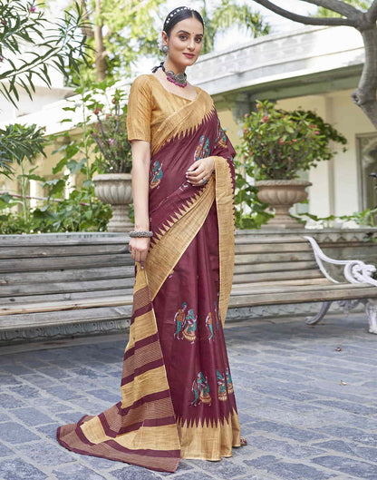 Maroon Printed Cotton Saree