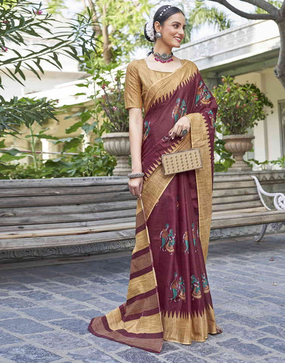 Maroon Printed Cotton Saree