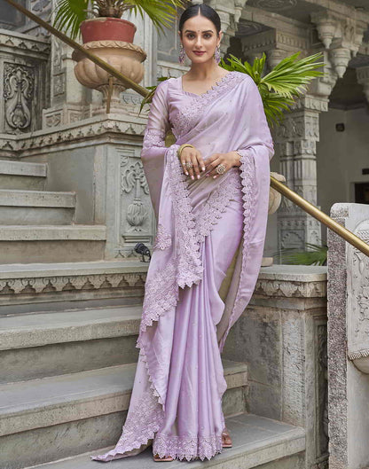 Purple Swarovski Georgette Stone Work Saree