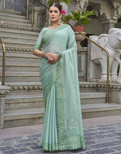 Green Swarovski Georgette Stone Work Saree