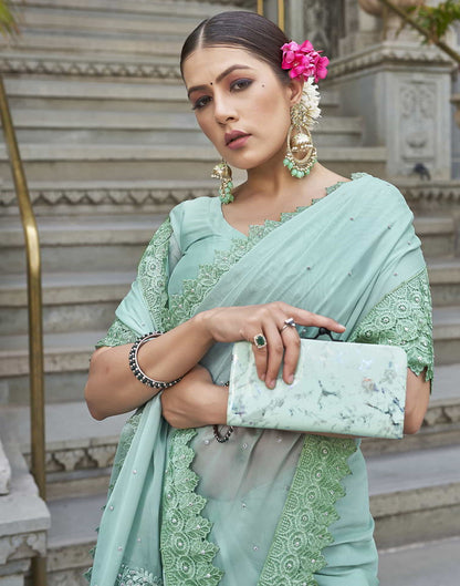 Green Swarovski Georgette Stone Work Saree