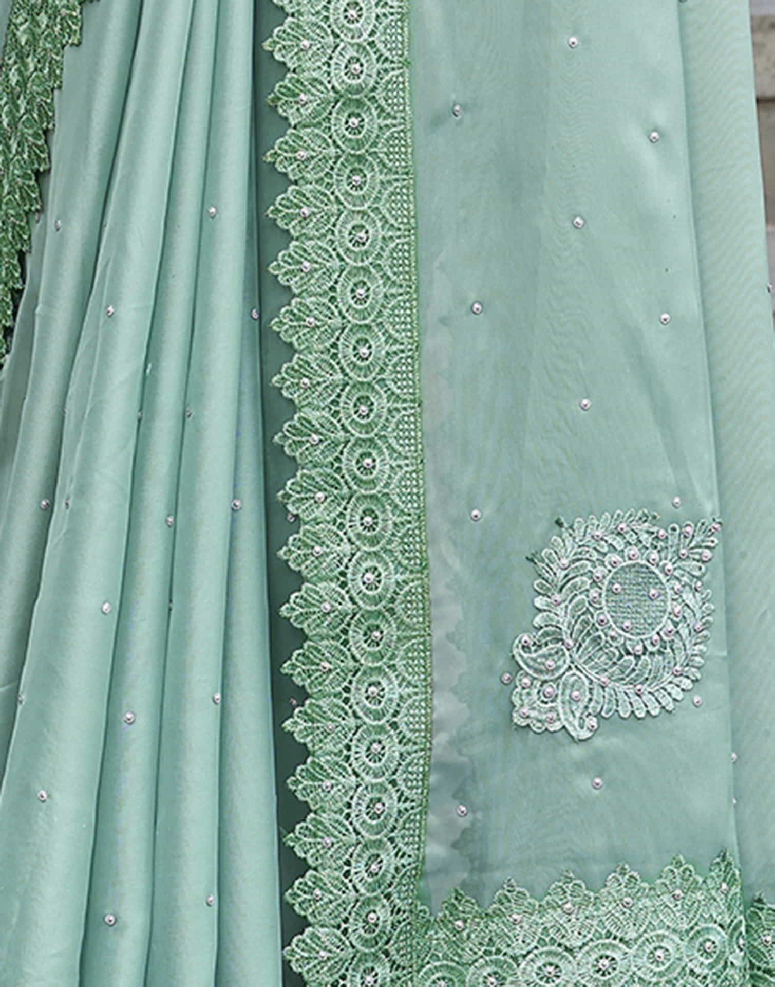 Green Swarovski Georgette Stone Work Saree