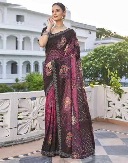 Pink Printed Net Stone Work Saree