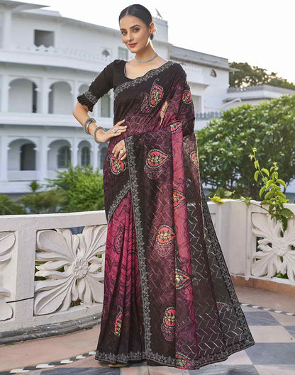 Pink Printed Net Stone Work Saree