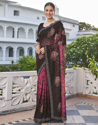 Pink Printed Net Stone Work Saree