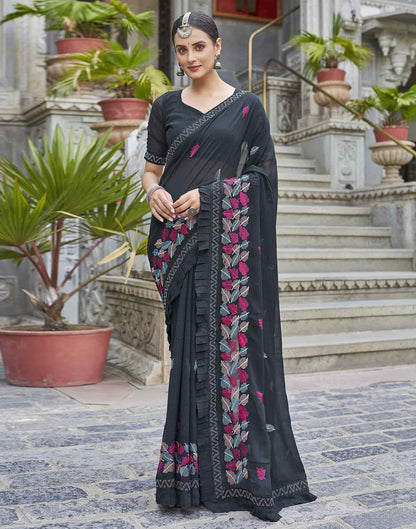 Black Embroidery Georgette Stone Work Saree