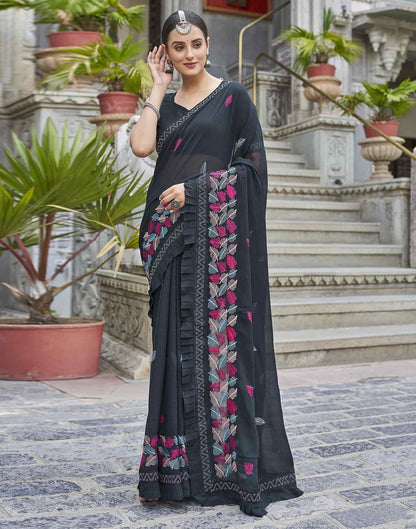 Black Embroidery Georgette Stone Work Saree