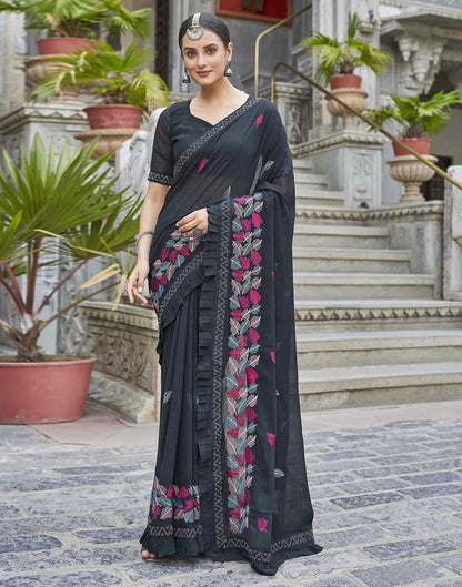 Black Embroidery Georgette Stone Work Saree