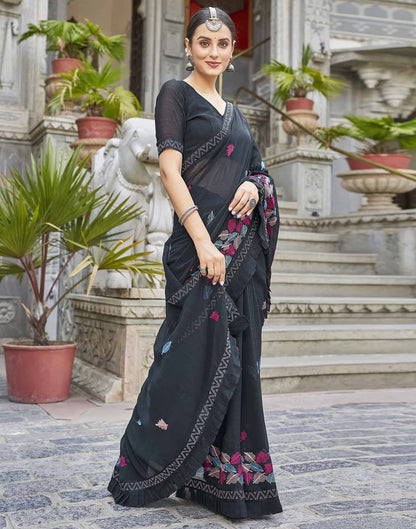 Black Embroidery Georgette Stone Work Saree