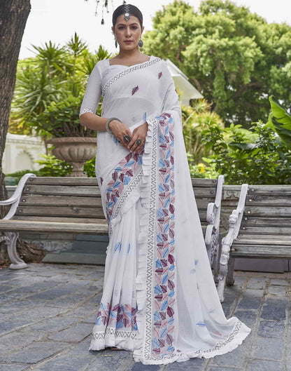 White Embroidery Georgette Stone Work Saree