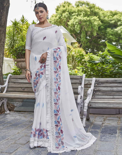 White Embroidery Georgette Stone Work Saree