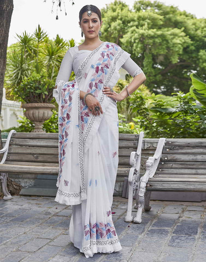 White Embroidery Georgette Stone Work Saree