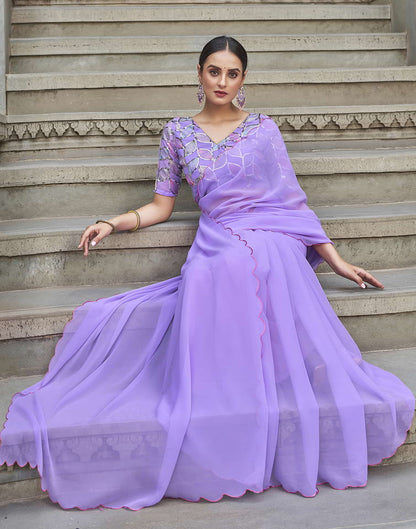 Lavender Plain Georgette Saree