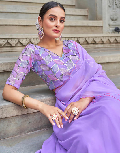 Lavender Plain Georgette Saree