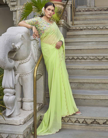 Green Plain Georgette Saree