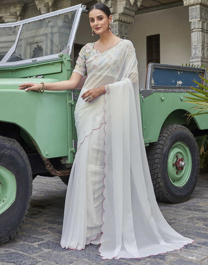 White Plain Georgette Saree