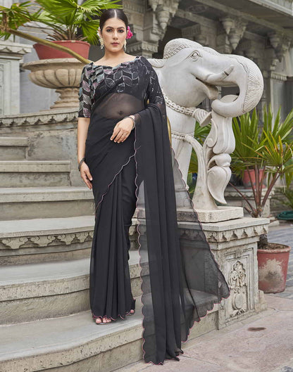 Black Plain Georgette Saree