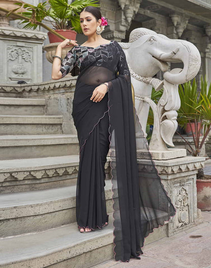 Black Plain Georgette Saree