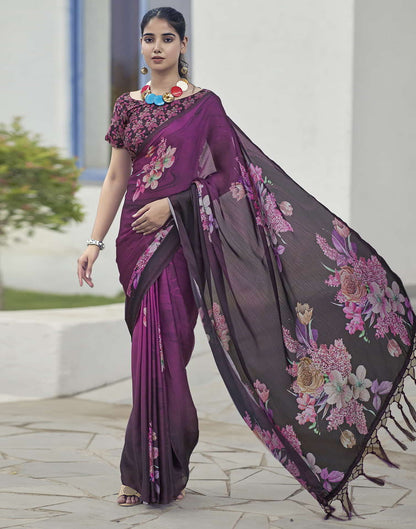 Black Printed Satin Saree