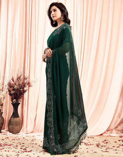 Green Swarovski Georgette Stone Work Saree