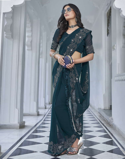 Blue Swarovski Georgette Stone Work Saree