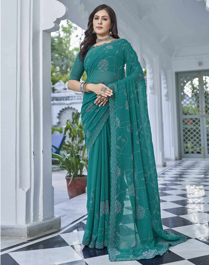 Turquoise Swarovski Georgette Stone Work Saree