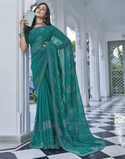 Turquoise Swarovski Georgette Stone Work Saree