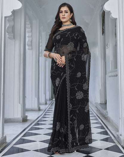 Black Swarovski Georgette Stone Work Saree