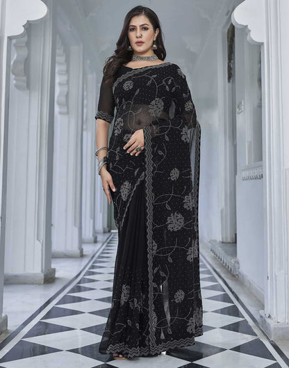 Black Swarovski Georgette Stone Work Saree