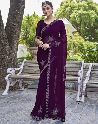 Purple Swarovski Georgette Stone Work Saree