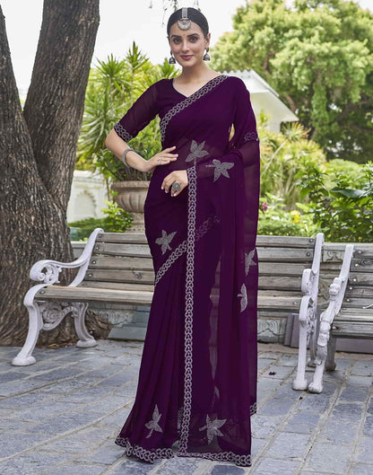 Purple Swarovski Georgette Stone Work Saree