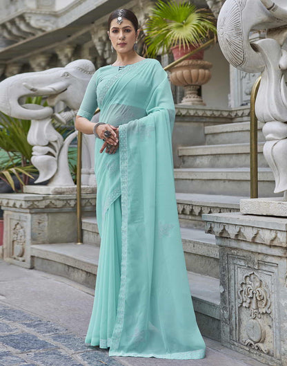 Turquoise Swarovski Georgette Stone Work Saree