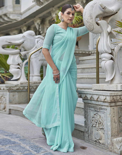 Turquoise Swarovski Georgette Stone Work Saree