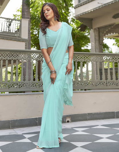 Turquoise Swarovski Georgette Stone Work Saree