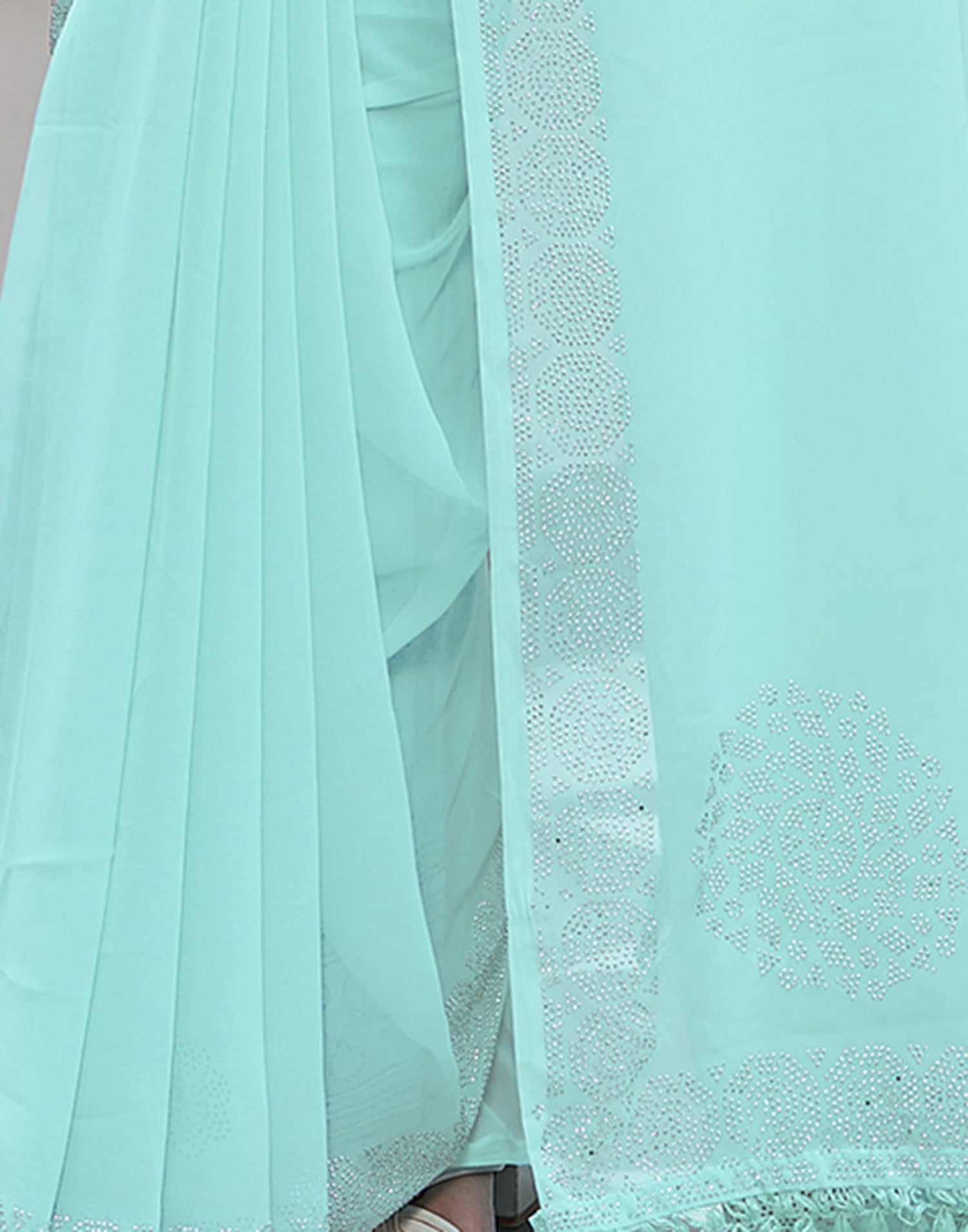 Turquoise Swarovski Georgette Stone Work Saree